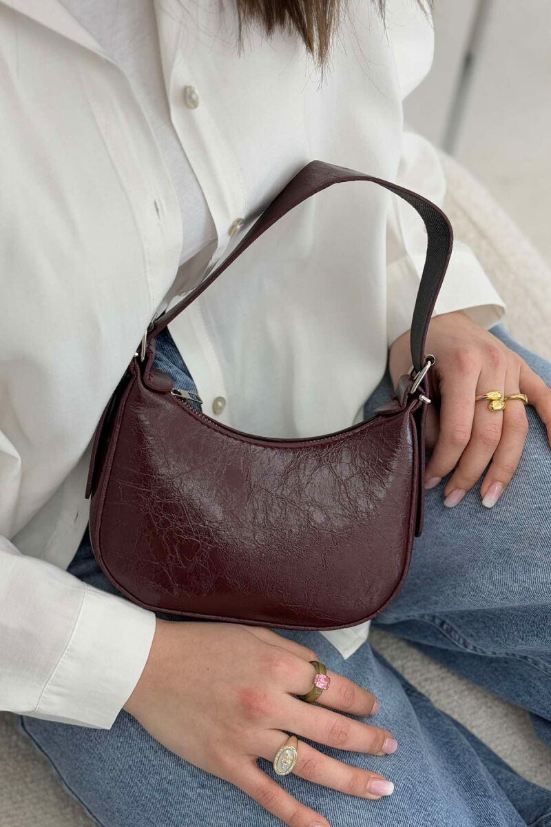 ONE COLOR LEATHER WOMEN BAG BURGUNDY/VISHNJE - 4