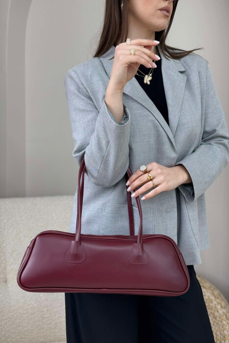 ONE COLOR LEATHER WOMEN BAG BURGUNDY/VISHNJE - 1