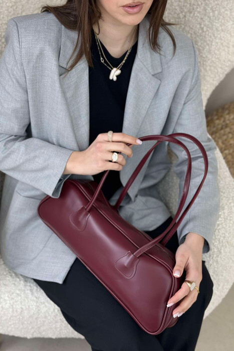 ONE COLOR LEATHER WOMEN BAG BURGUNDY/VISHNJE - 4