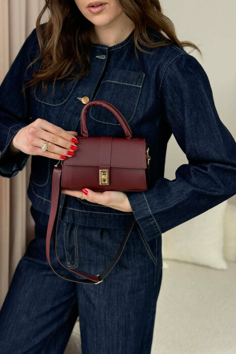 ONE COLOR LEATHER WOMEN BAG BURGUNDY/VISHNJE 