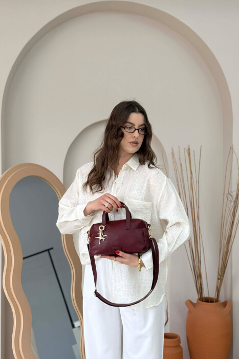 ONE COLOR LEATHER WOMEN BAG BURGUNDY/VISHNJE - KLAUDIO FASHION
