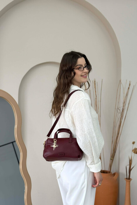ONE COLOR LEATHER WOMEN BAG BURGUNDY/VISHNJE - 2