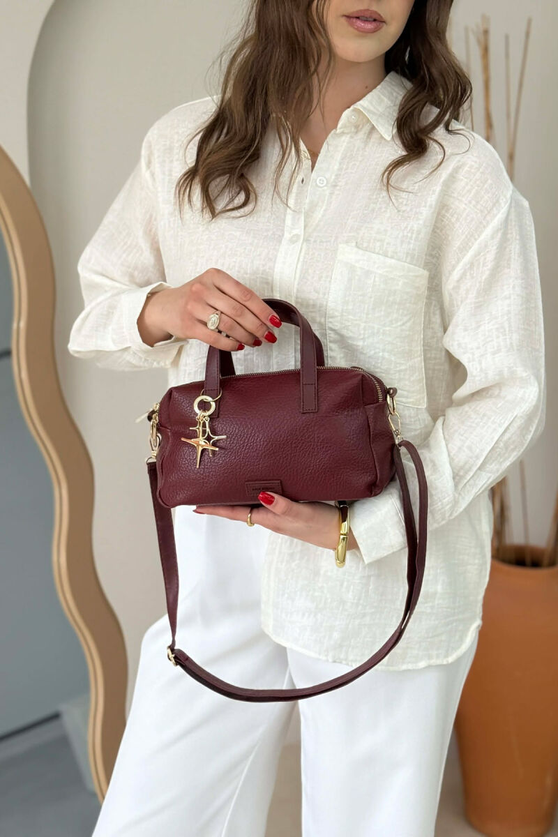 ONE COLOR LEATHER WOMEN BAG BURGUNDY/VISHNJE - 4