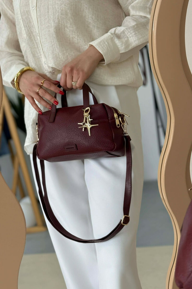 ONE COLOR LEATHER WOMEN BAG BURGUNDY/VISHNJE - 5