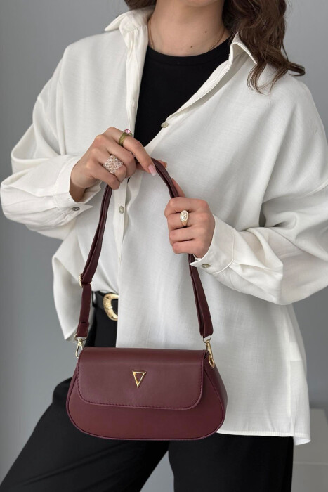 ONE COLOR LEATHER WOMEN BAG BURGUNDY/VISHNJE 