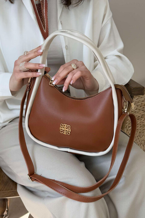 ONE COLOR LEATHER WOMEN BAG CREAM-BROWN/KRKA 