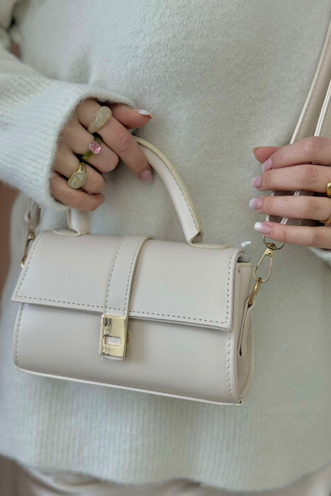 ONE COLOR LEATHER WOMEN BAG CREAM/KREM 