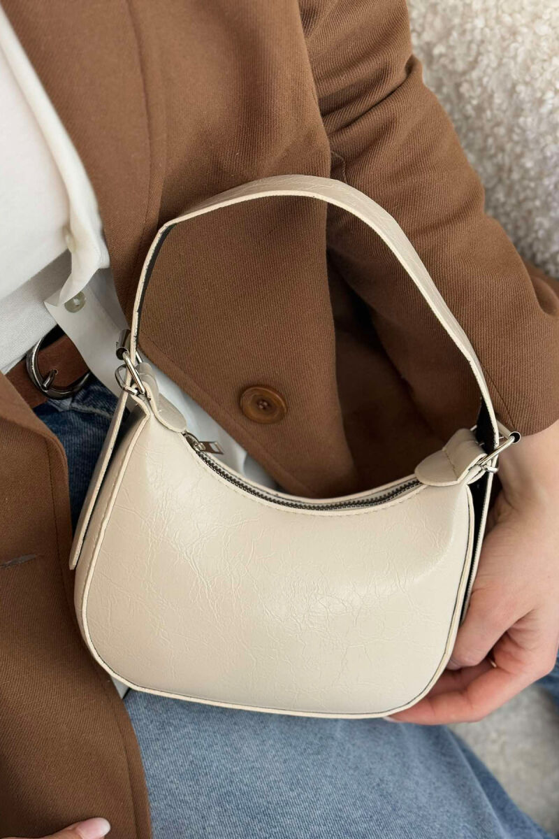 ONE COLOR LEATHER WOMEN BAG CREAM/KREM - 3