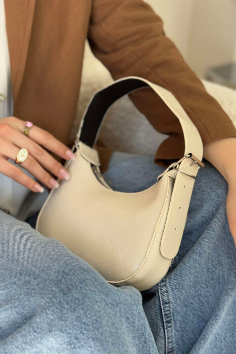 ONE COLOR LEATHER WOMEN BAG CREAM/KREM - 4