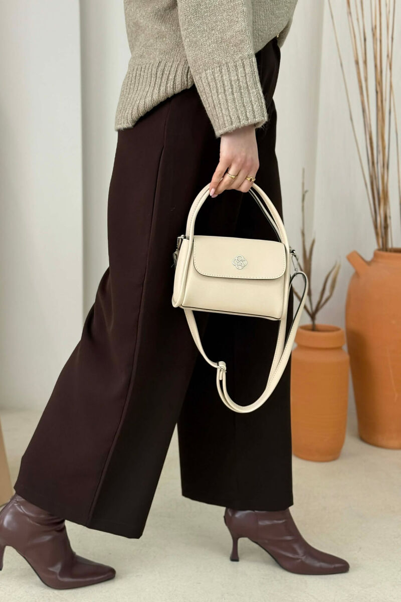 ONE COLOR LEATHER WOMEN BAG CREAM/KREM - 2