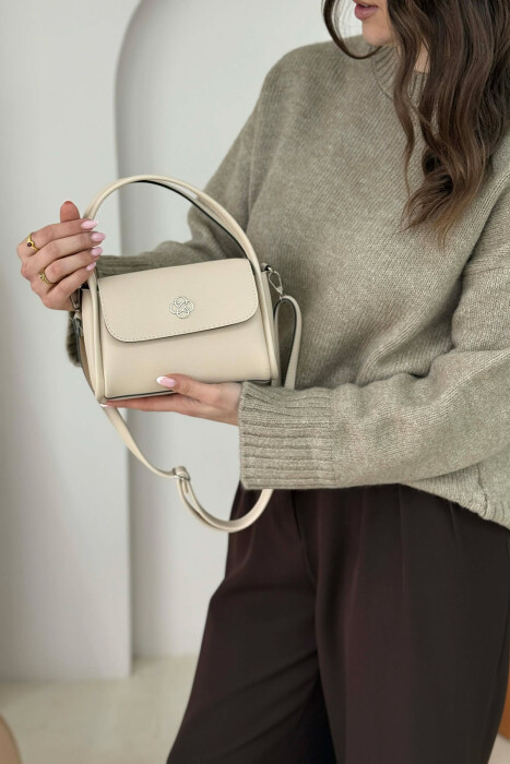 ONE COLOR LEATHER WOMEN BAG CREAM/KREM - 3