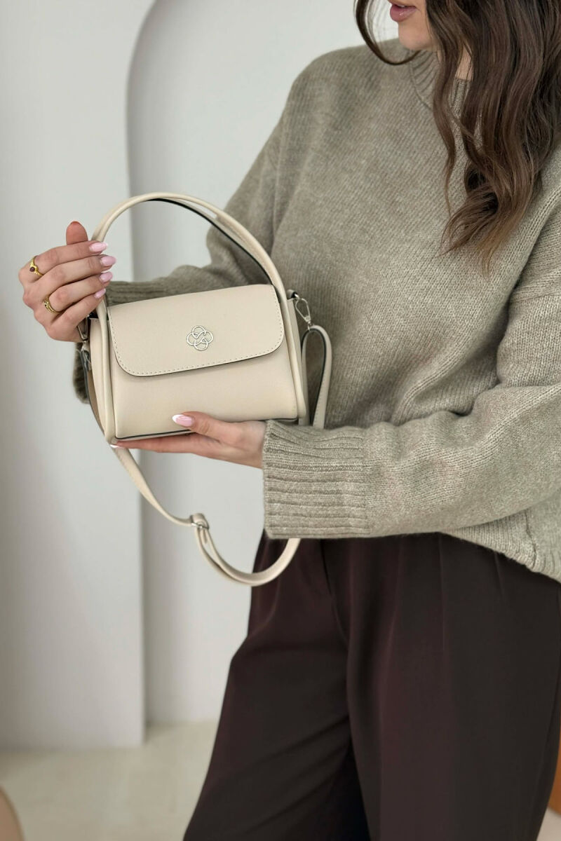 ONE COLOR LEATHER WOMEN BAG CREAM/KREM - 3