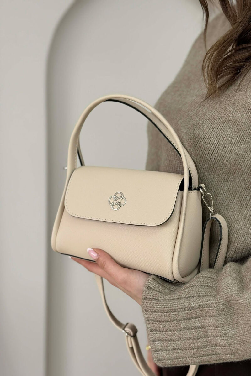 ONE COLOR LEATHER WOMEN BAG CREAM/KREM - 5