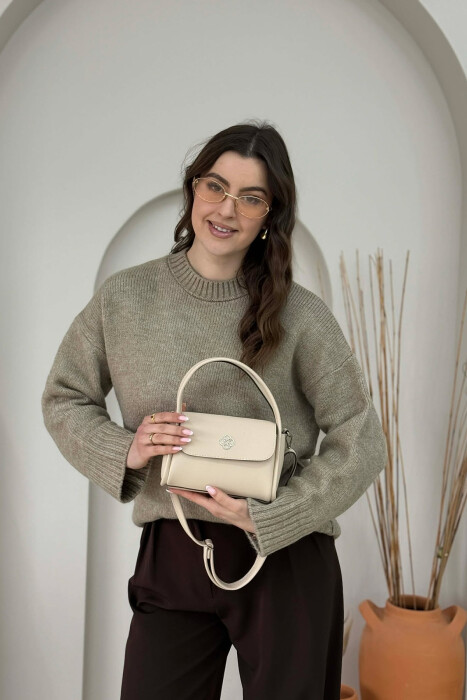 ONE COLOR LEATHER WOMEN BAG CREAM/KREM - 6