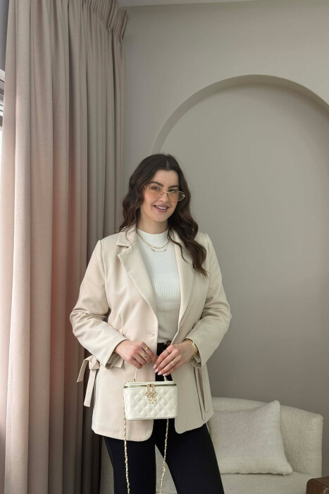 ONE COLOR LEATHER WOMEN BAG CREAM/KREM - 2