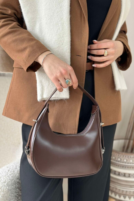 ONE COLOR LEATHER WOMEN BAG DARK BROWN/KAE 