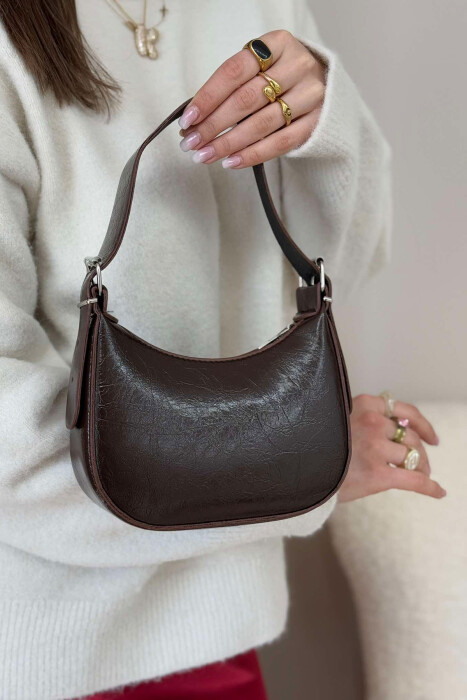 ONE COLOR LEATHER WOMEN BAG DARK BROWN/KAE 