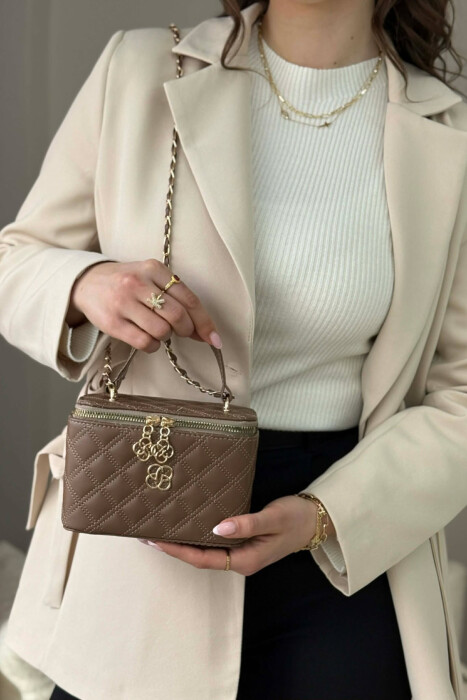 ONE COLOR LEATHER WOMEN BAG DARK BROWN/KAE 