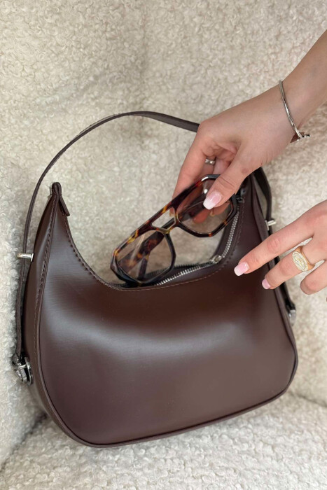 ONE COLOR LEATHER WOMEN BAG DARK BROWN/KAE - 3