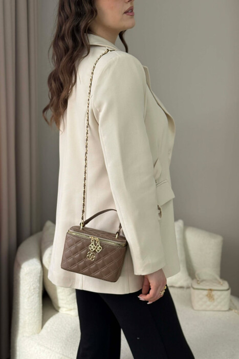 ONE COLOR LEATHER WOMEN BAG DARK BROWN/KAE - 3