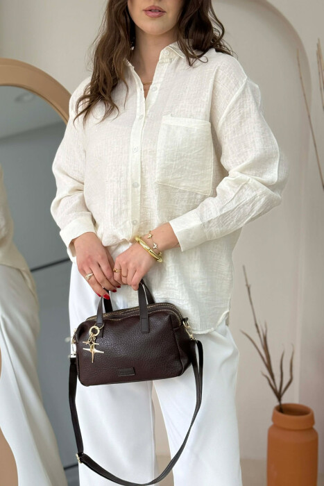 ONE COLOR LEATHER WOMEN BAG DARK BROWN/KAE - 1