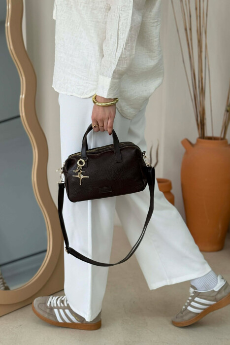 ONE COLOR LEATHER WOMEN BAG DARK BROWN/KAE - 2