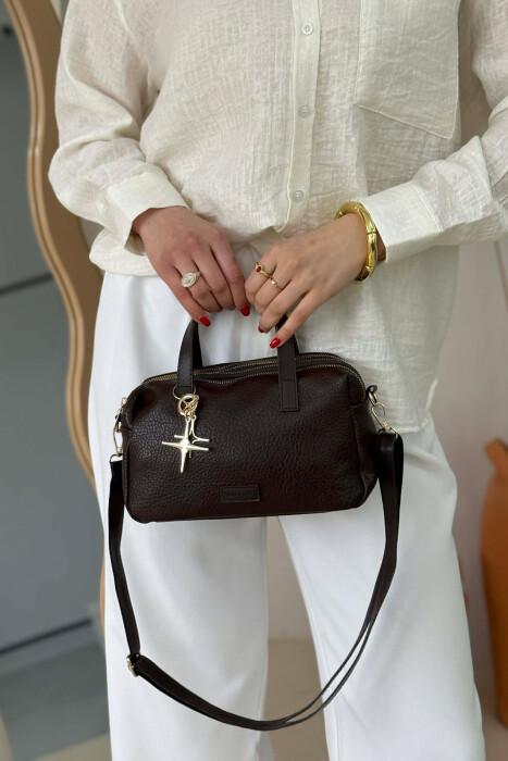 ONE COLOR LEATHER WOMEN BAG DARK BROWN/KAE - 3