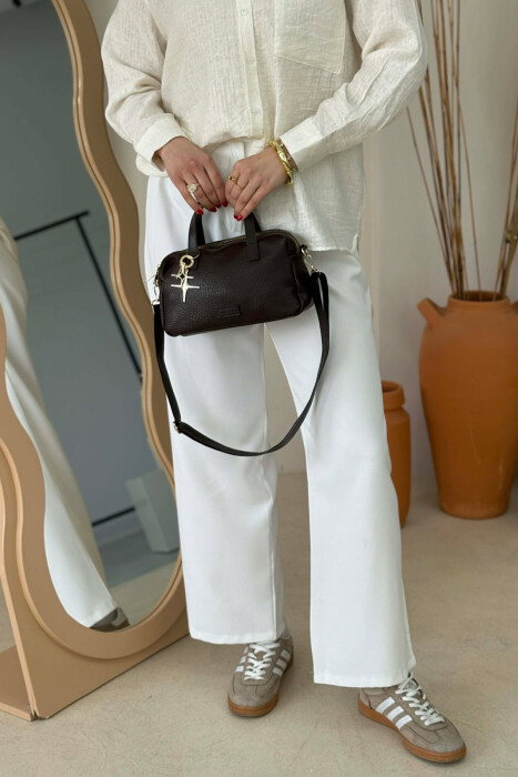 ONE COLOR LEATHER WOMEN BAG DARK BROWN/KAE - 4