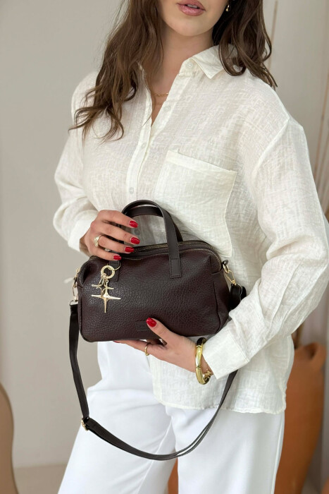 ONE COLOR LEATHER WOMEN BAG DARK BROWN/KAE - 7