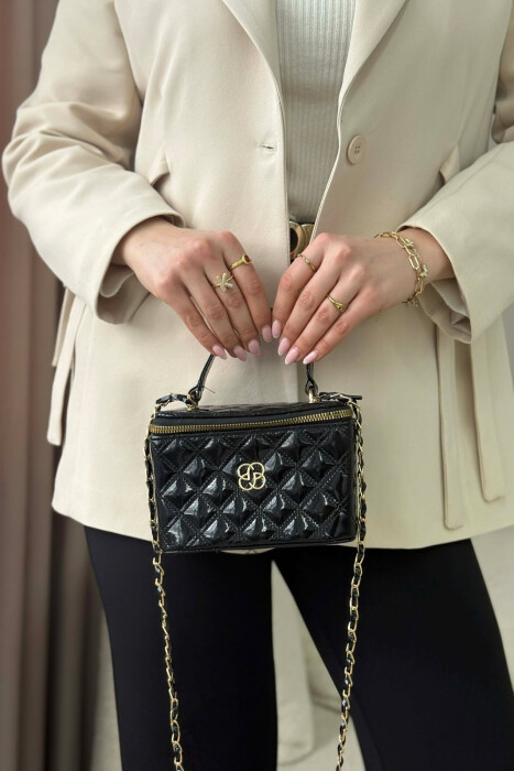 ONE COLOR LEATHER WOMEN BAG GLOSSY BLACK-ZEZE SHKELQIM - KLAUDIO FASHION