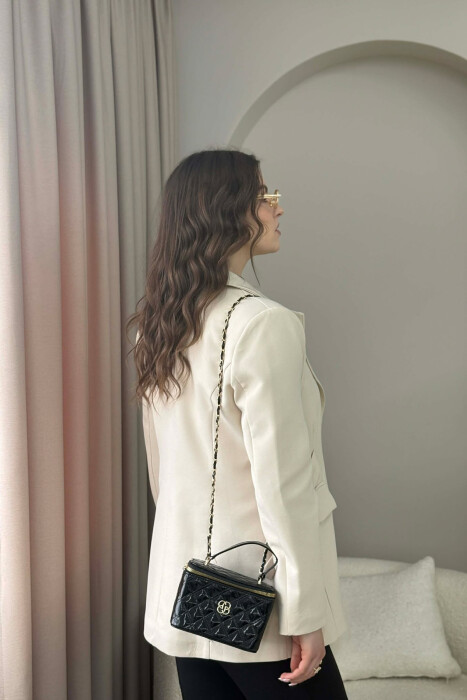 ONE COLOR LEATHER WOMEN BAG GLOSSY BLACK-ZEZE SHKELQIM - 2