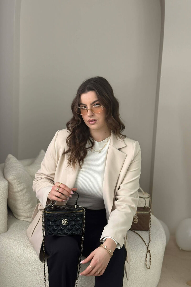 ONE COLOR LEATHER WOMEN BAG GLOSSY BLACK-ZEZE SHKELQIM - 3