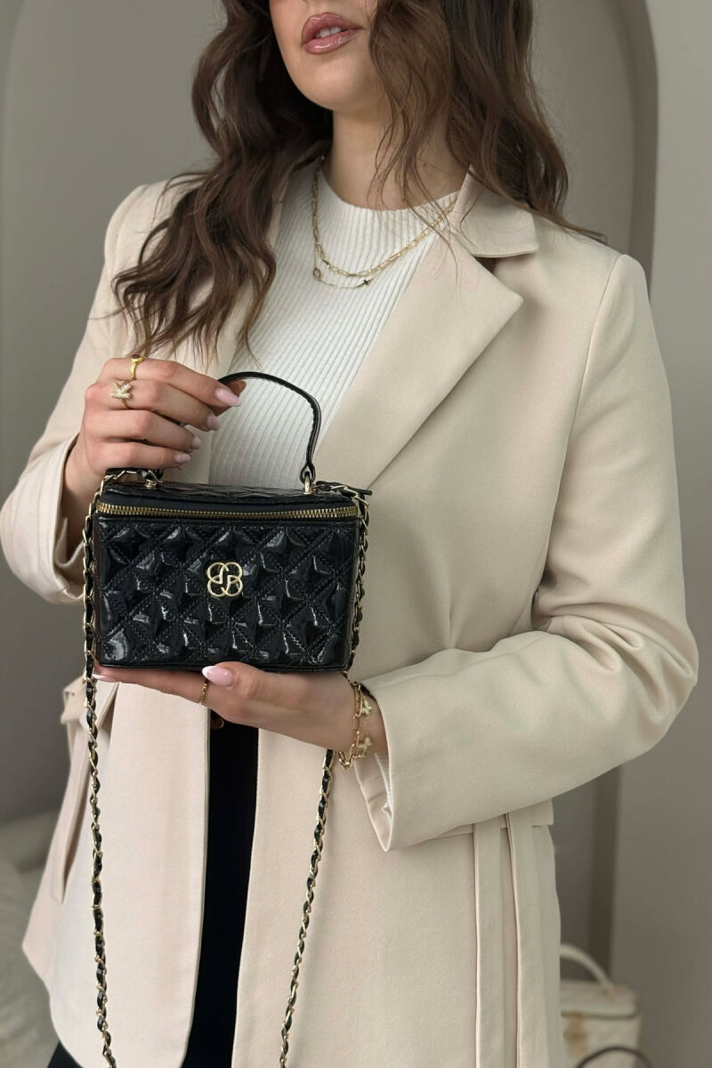 ONE COLOR LEATHER WOMEN BAG GLOSSY BLACK-ZEZE SHKELQIM - 4