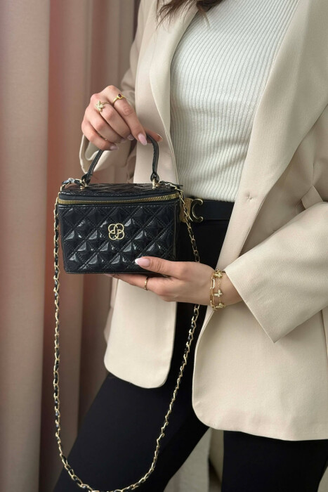 ONE COLOR LEATHER WOMEN BAG GLOSSY BLACK-ZEZE SHKELQIM - 6