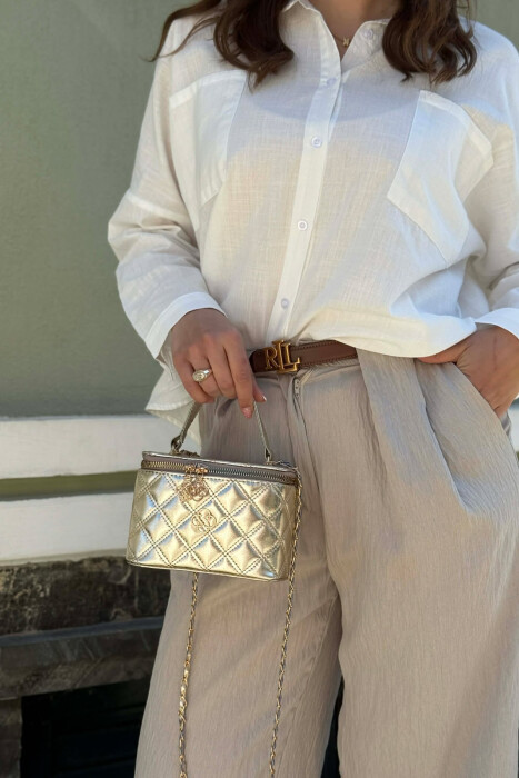 ONE COLOR LEATHER WOMEN BAG GOLDEN ROD/GOLD 