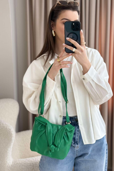 ONE COLOR LEATHER WOMEN BAG GREEN/JESHILE 
