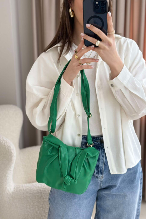 ONE COLOR LEATHER WOMEN BAG GREEN/JESHILE - 5