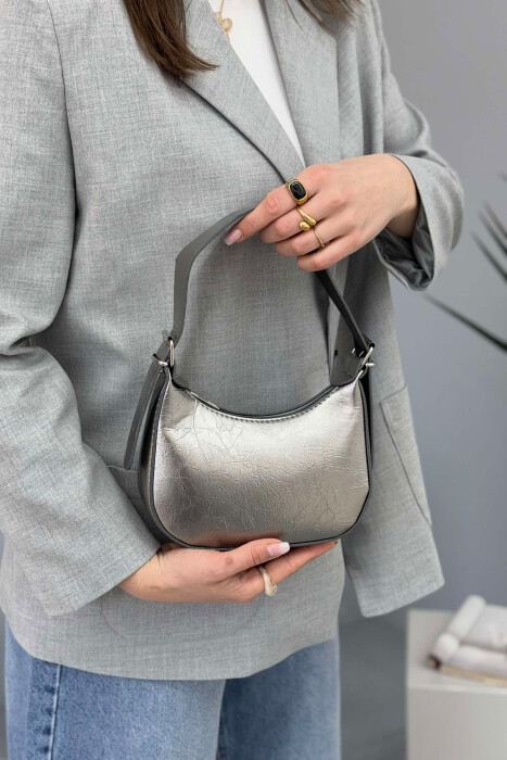 ONE COLOR LEATHER WOMEN BAG GREY/GRI 