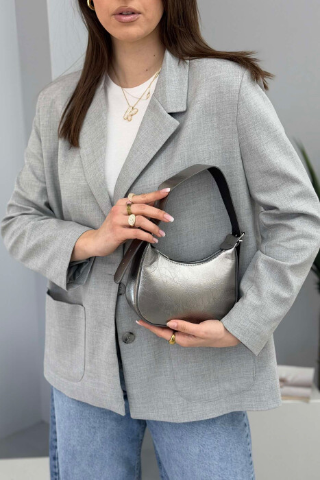 ONE COLOR LEATHER WOMEN BAG GREY/GRI - 2