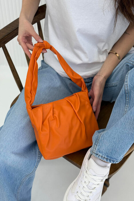 ONE COLOR LEATHER WOMEN BAG ORANGE/PORTOKALLI 