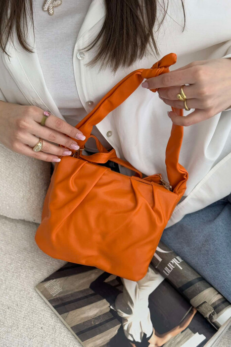 ONE COLOR LEATHER WOMEN BAG ORANGE/PORTOKALLI - 1