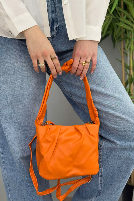 ONE COLOR LEATHER WOMEN BAG ORANGE/PORTOKALLI - 2