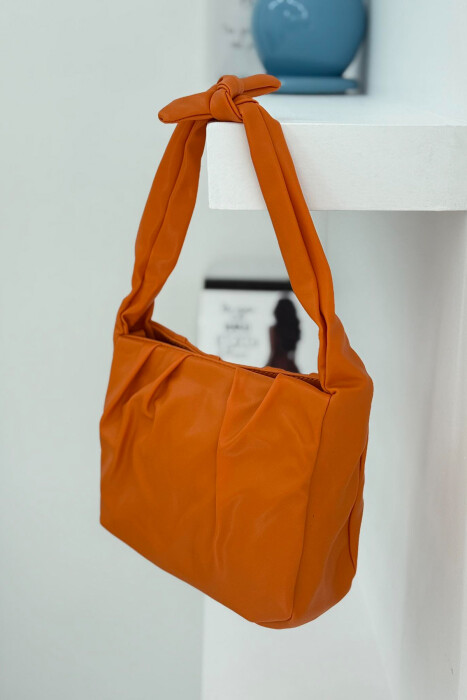 ONE COLOR LEATHER WOMEN BAG ORANGE/PORTOKALLI - 4