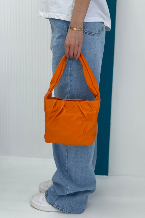 ONE COLOR LEATHER WOMEN BAG ORANGE/PORTOKALLI - 6
