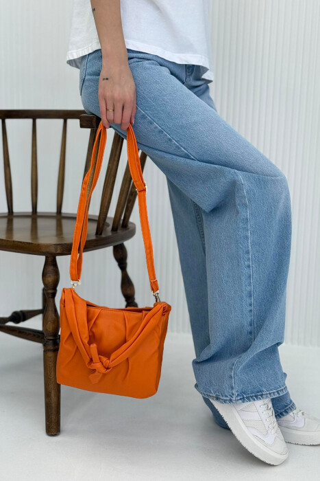 ONE COLOR LEATHER WOMEN BAG ORANGE/PORTOKALLI - 8