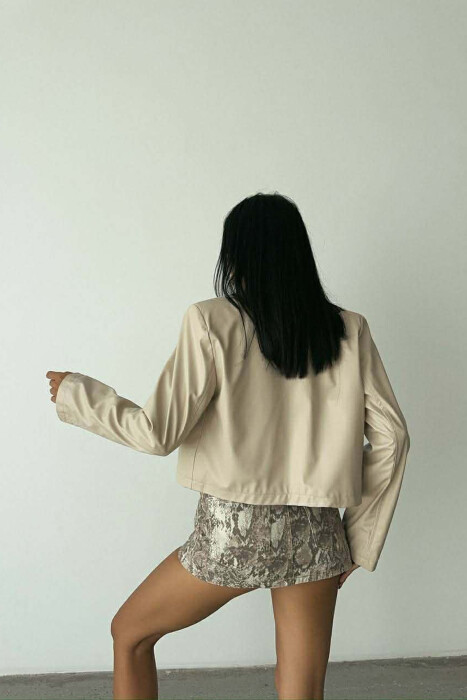 ONE COLOR LEATHER WOMEN JACKET BEIGE/BEZHE - 5