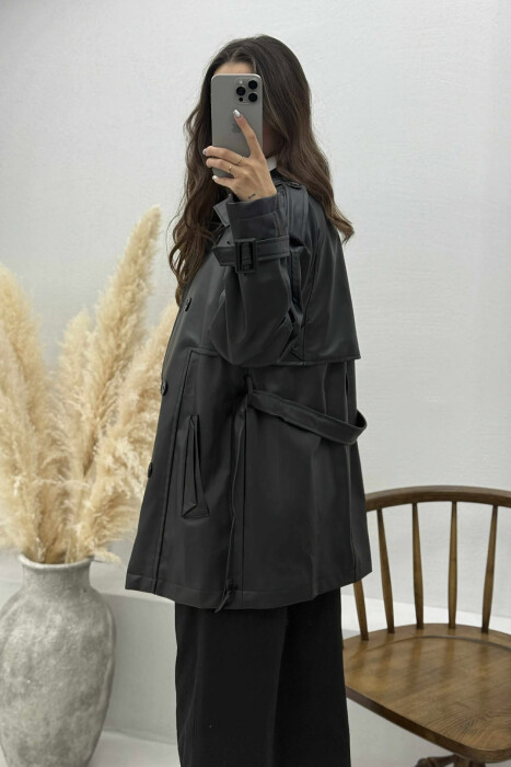 ONE COLOR LEATHER WOMEN JACKET BLACK/ E ZEZE - 4