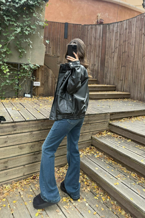 ONE COLOR LEATHER WOMEN JACKET BLACK/ E ZEZE - 3