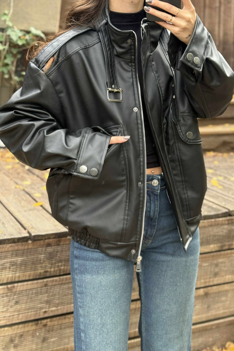 ONE COLOR LEATHER WOMEN JACKET BLACK/ E ZEZE - 4