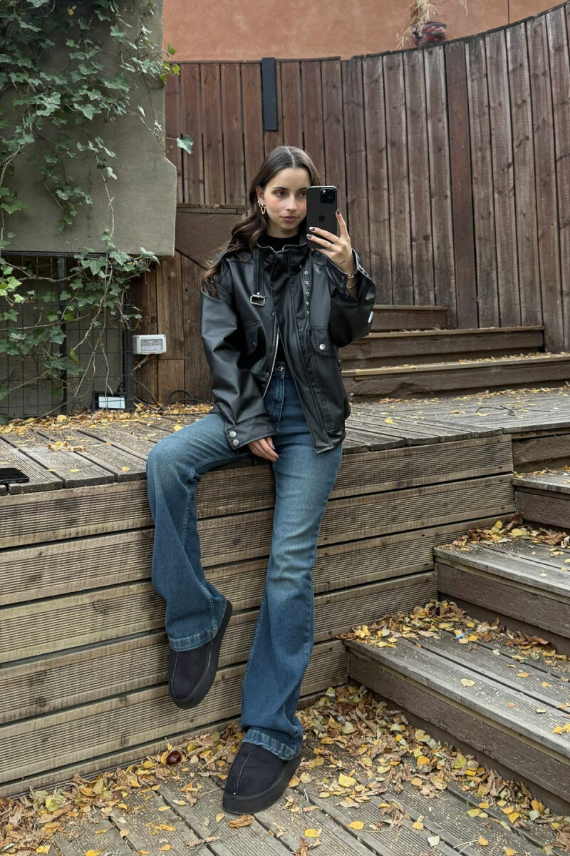 ONE COLOR LEATHER WOMEN JACKET BLACK/ E ZEZE - 6